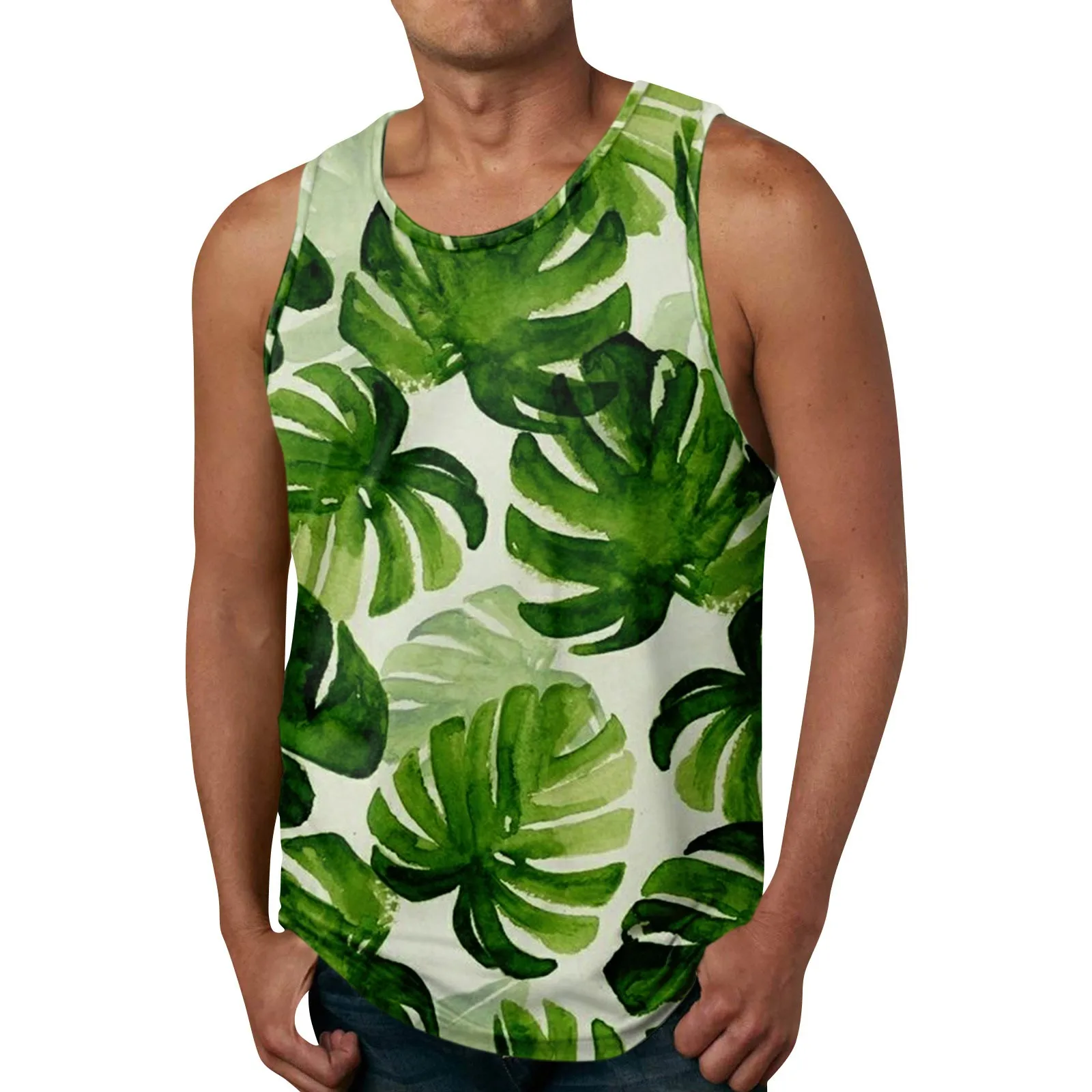 الرجال هاواي موضوع المطبوعة جولة الرقبة تصفح قمم للدبابات ، بلا أكمام ، عارضة ، أزياء ، الصيف ، عطلة