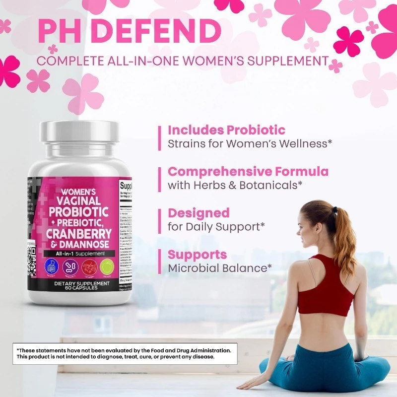 

Women Probiotic Capsules with Prebiotics Cranberry & D-Mannose Daily Wellness Support 60 Capsules