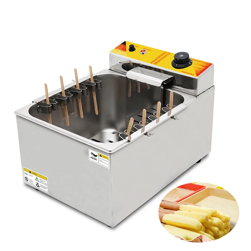 12L Korean Cheese Hot Dogs Sticks Frying Machine Commercial Mozzarella Corn Dog Deep Fryer Stove Waffle Machines