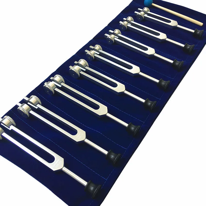 8pcs Silver Tuning Fork Set with Massage Base Yoga Chakra Diapason Meditation Tool Aluminum Alloy Tone Forks Percussion Gifts