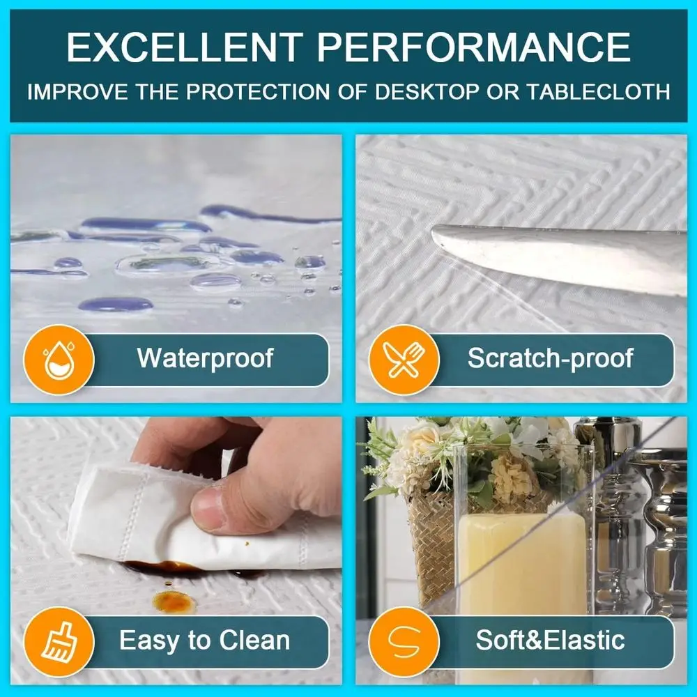 Clear PVC Table Cover, 38x96, for Coffee Tables, Kitchen Counters, Buffets, Parties, Heat and Water Resistant, Non-Slip, Dustpro