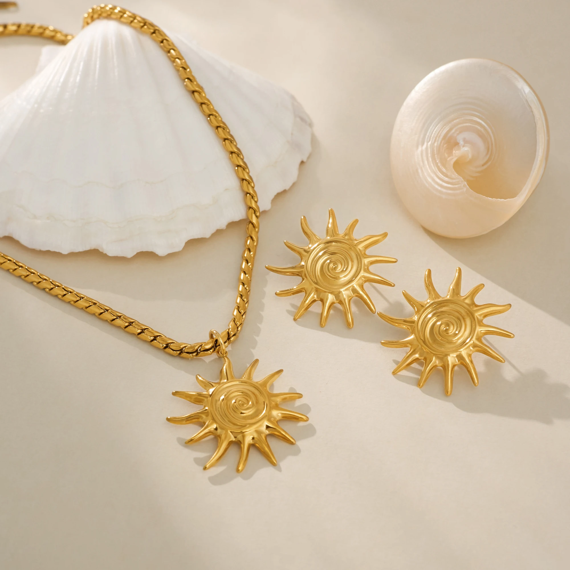 DASEIN 2025 New Vintage Sun Spiral Necklace Earrings Set 18k Gold Plated Tarnish Free Stainless Steel Luxury Jewelry Accessories