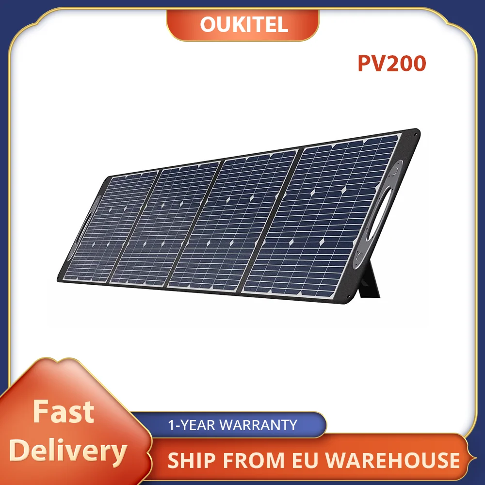 OUKITEL PV200 200W Solar Panel Foldable with Kickstand 21.7% Solar Conversion Efficiency, IP65 Waterproof，Outdoor Easy to Carry