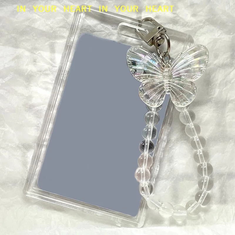 【X】Crystal Butterfly 3 Inch Acrylic Card Holder Photocards Display Credit ID Bank Card Protective Case Keychain Pendant Fashion