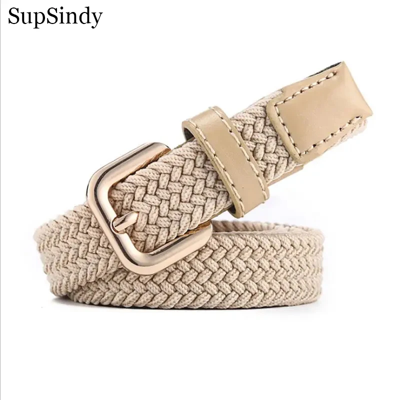 SupSindy Women&Children\'s Elastic Belt Pin Buckle Weave Stretch Canvas Belt Candy Colors Luxury Jeans Belts for Boys Girls Strap