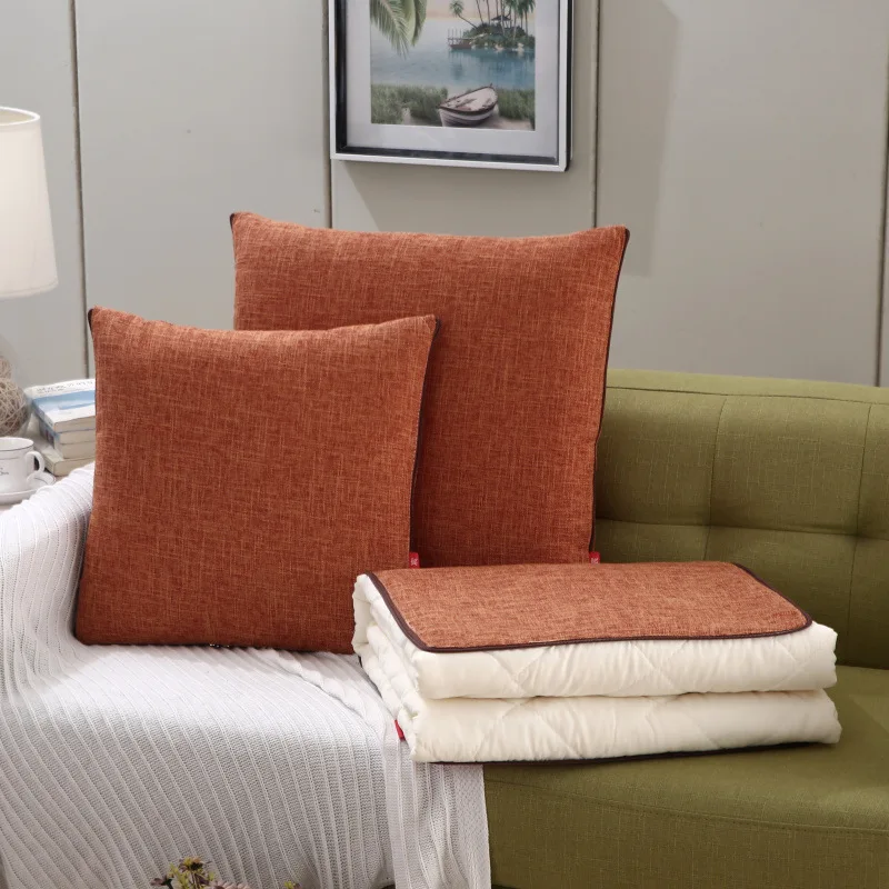 Elegant Plain Linen Pillow Blanket Nordic Dual-Purpose Foldable Pillow for Bedside Sofa Comfortable Multi Functional Body Pillow
