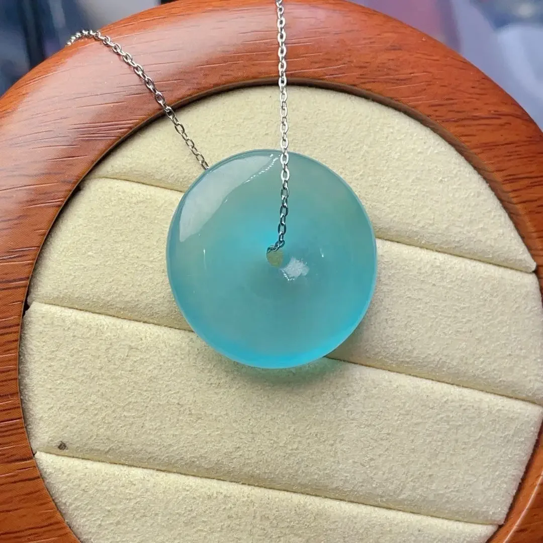 

Myanmar jadeite new ancient style exquisite natural high ice blue water safety buckle to protect your safe girlfriend