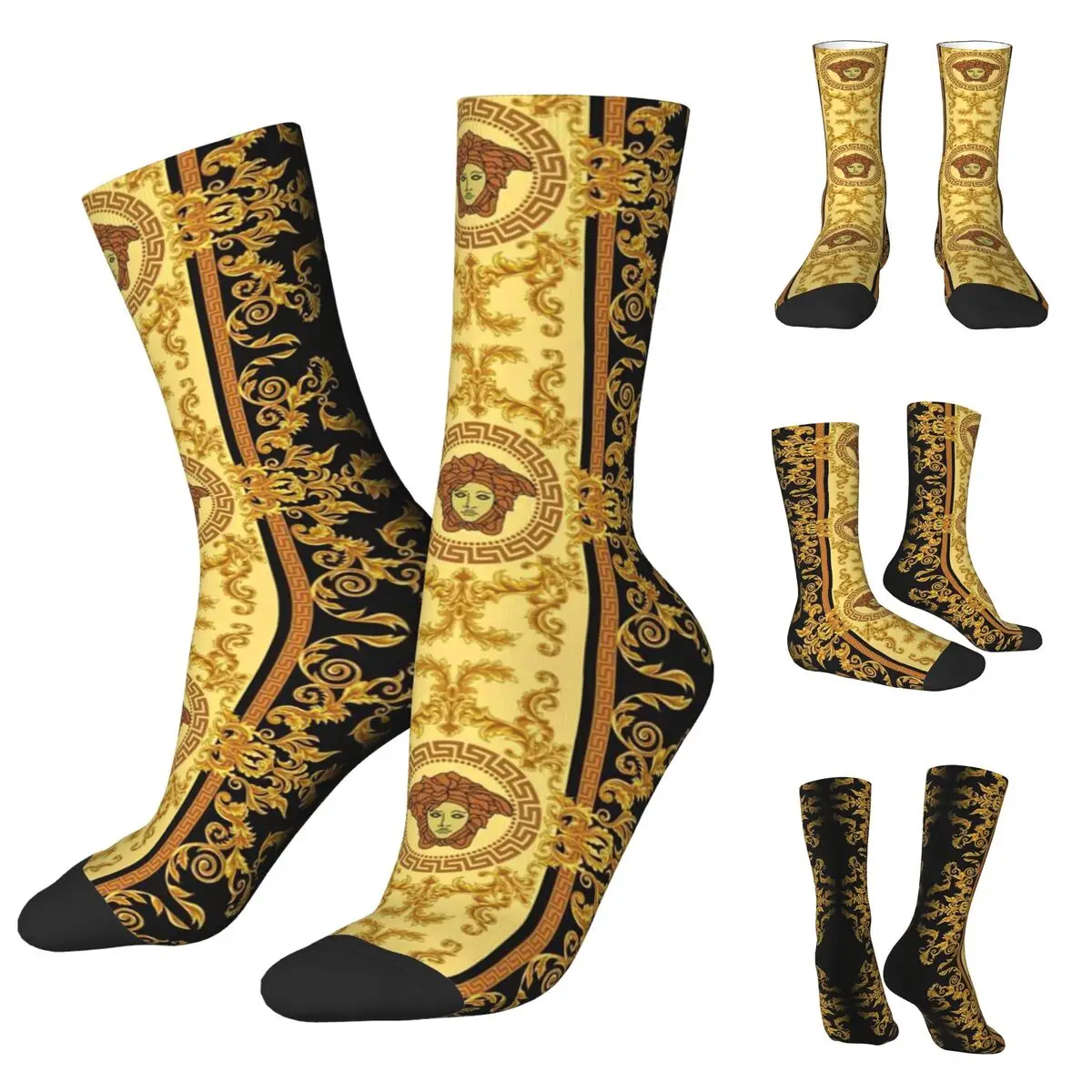 Golden Lion And Damask Ornament Men Women Socks,Windproof Beautiful printing Suitable for all seasons Dressing Gifts