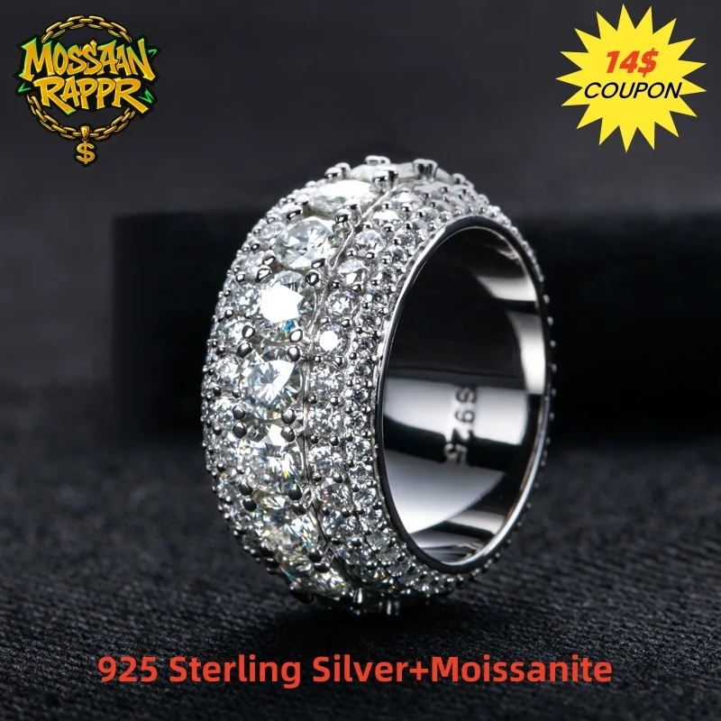 

MossanRappr 8,46cttw Муассанит Iced out Кольцо с бриллиантом Стерлинговое серебро 925 пробы Высокое качество и модные украшения для мужской праздничной одежды