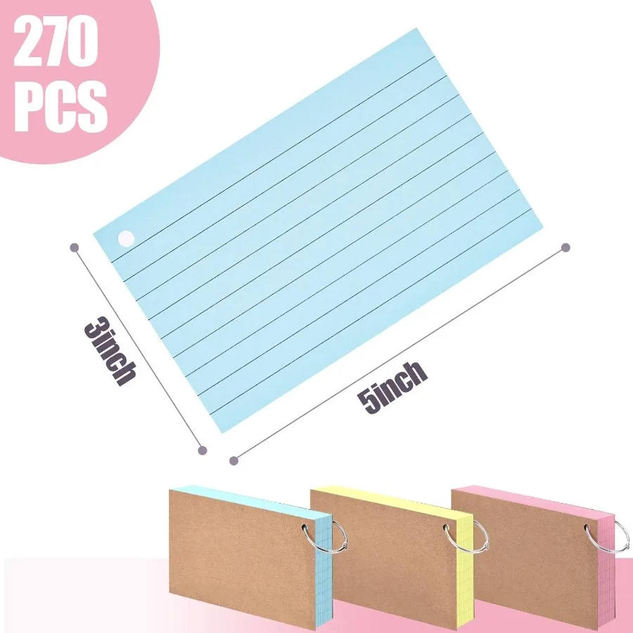 بطاقات الفهرس 3 × 5 بطاقات الفهرس الملونة مع حلقة للعودة إلى المدرسة، بطاقات ملاحظات ثقيلة، بطاقة تعليمية لدراسة المدارس #2