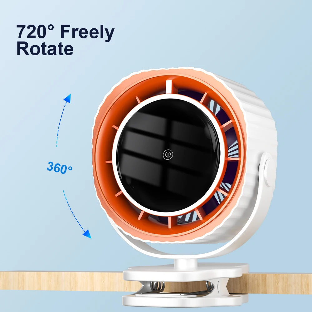 Con flujo de aire fuerte de 4 velocidades, ventilador de refrigeración de flujo de aire fuerte súper silencioso, pequeño ventilador de escritorio con Clip, carga USB para exteriores