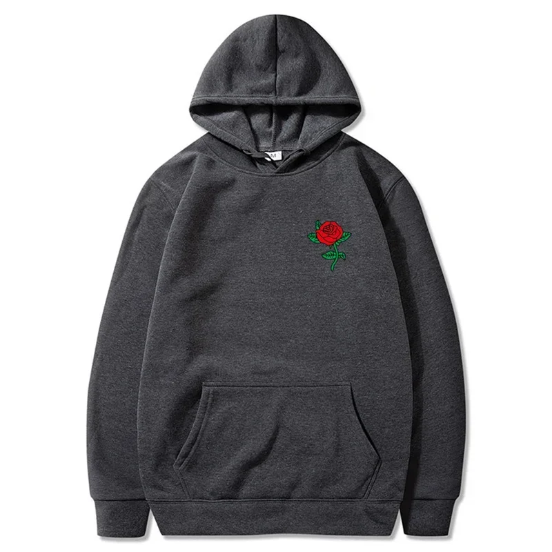 Autumn New Hip Hop Streetwear Fashion Hoody Rose Printed Fleece Pullover Casual Mens Women Hoodies Sweatshirts