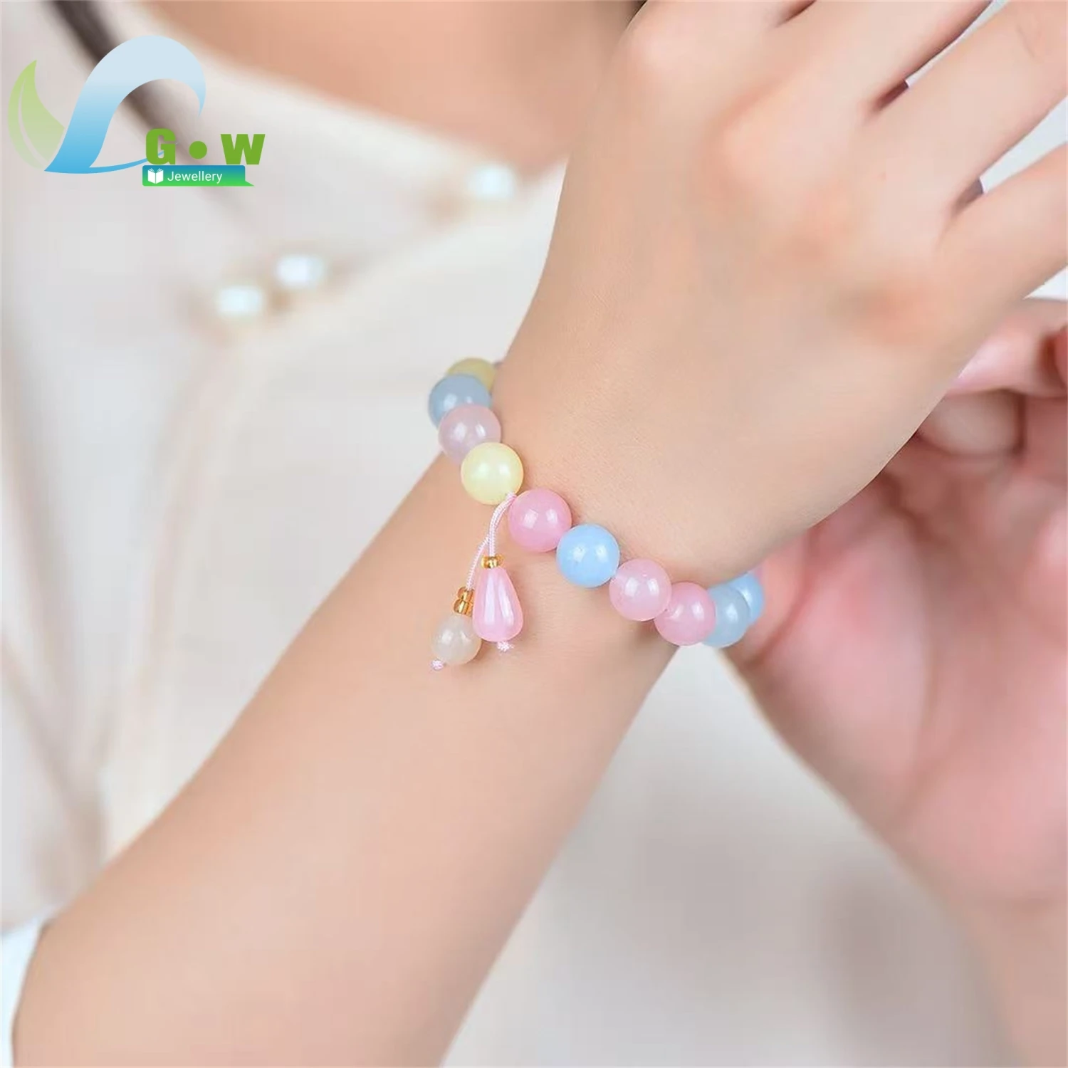 Natural Rainbow Jade Colorful Bead Bracelet Single Row Unisex Classic Daily Minimalist Style Retro Ethnic Style Jewelry Gift