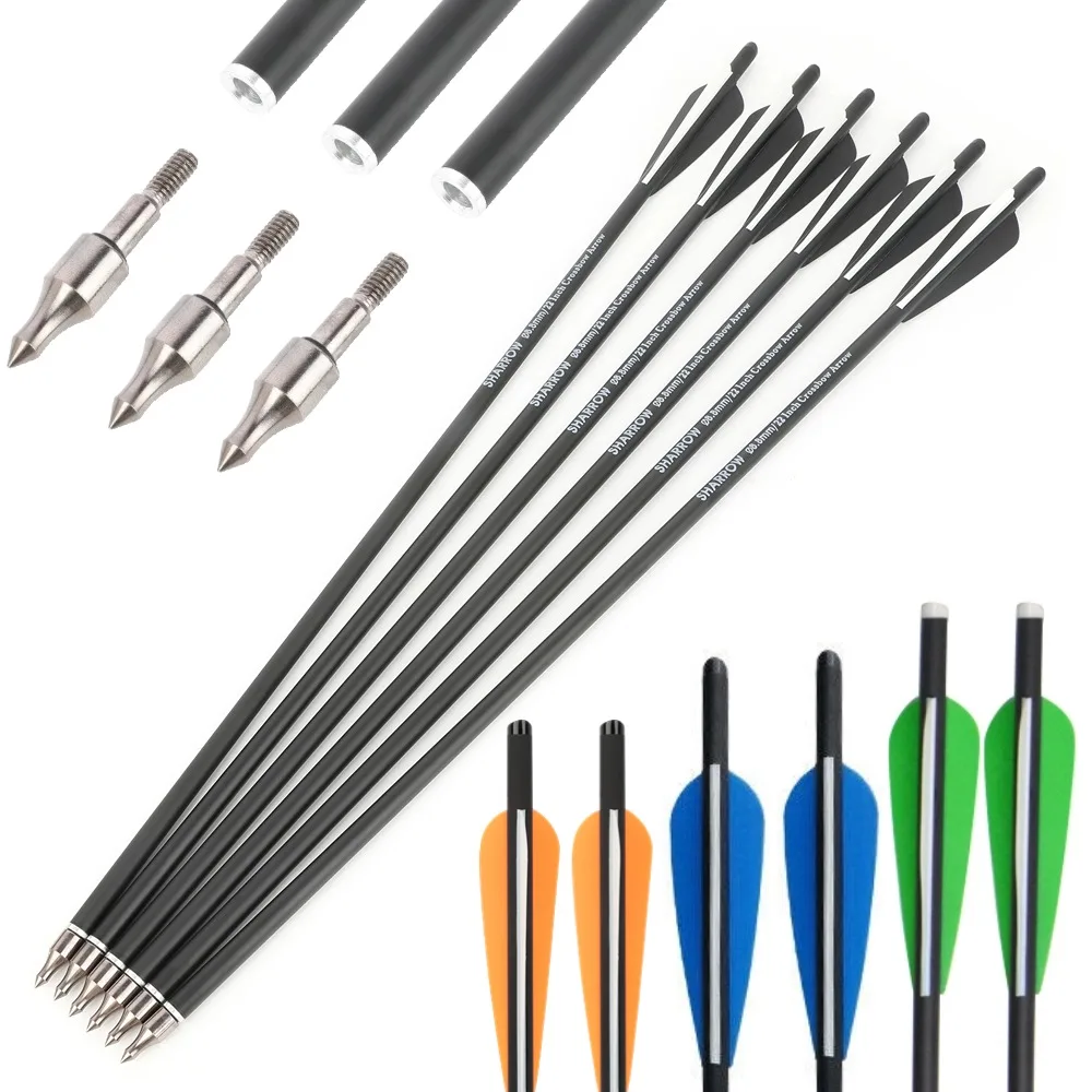 

6/12pc Archery Crossbow Arrows 16/17/18/20/21/22 Inch ID 7.6mm OD 8.8mm Mixed Carbon Arrows Outdoor Bow Hunting Shooting Target