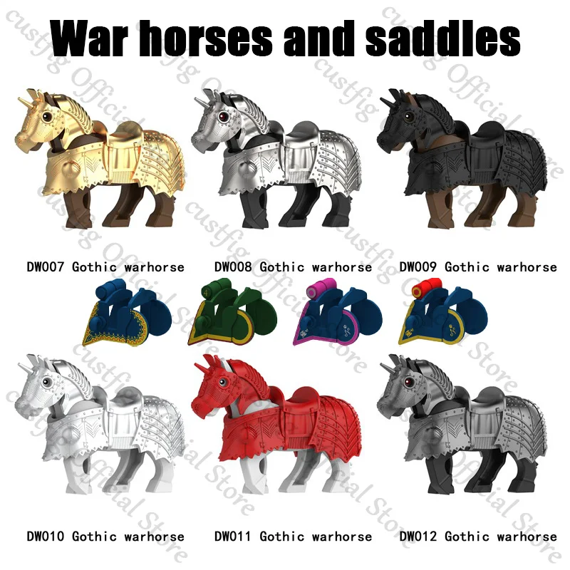 

Medieval Military War Horse Saddle Building Blocks Napoleon Soldier Figures Arms Cavalry Mount Animal DIY Accessories Bricks Toy