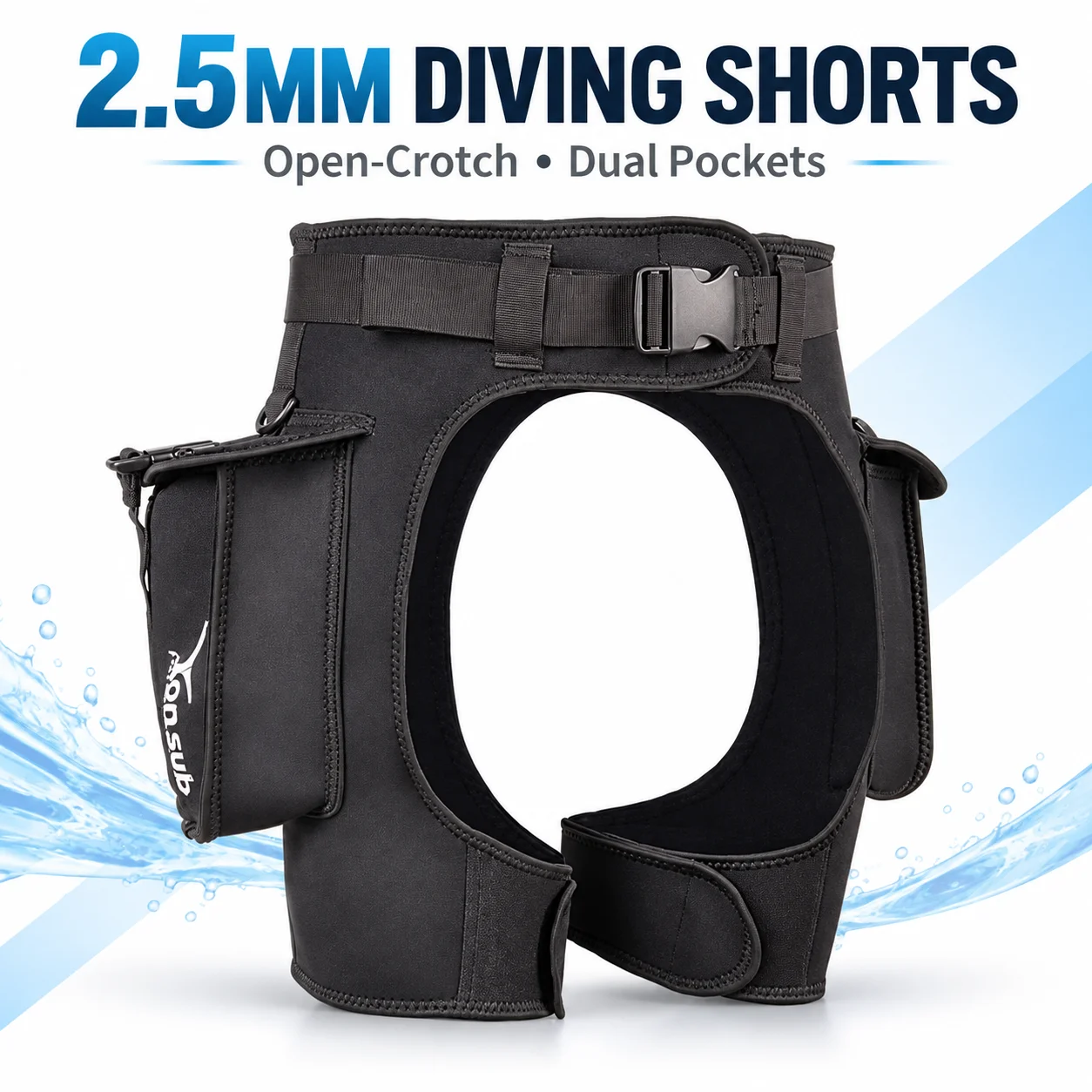 YONSUB 2.5mm Neoprene Open Crotch Diving Shorts Double Storage Pockets Adjustable Waist for Swimming Wading Cycling Men Women