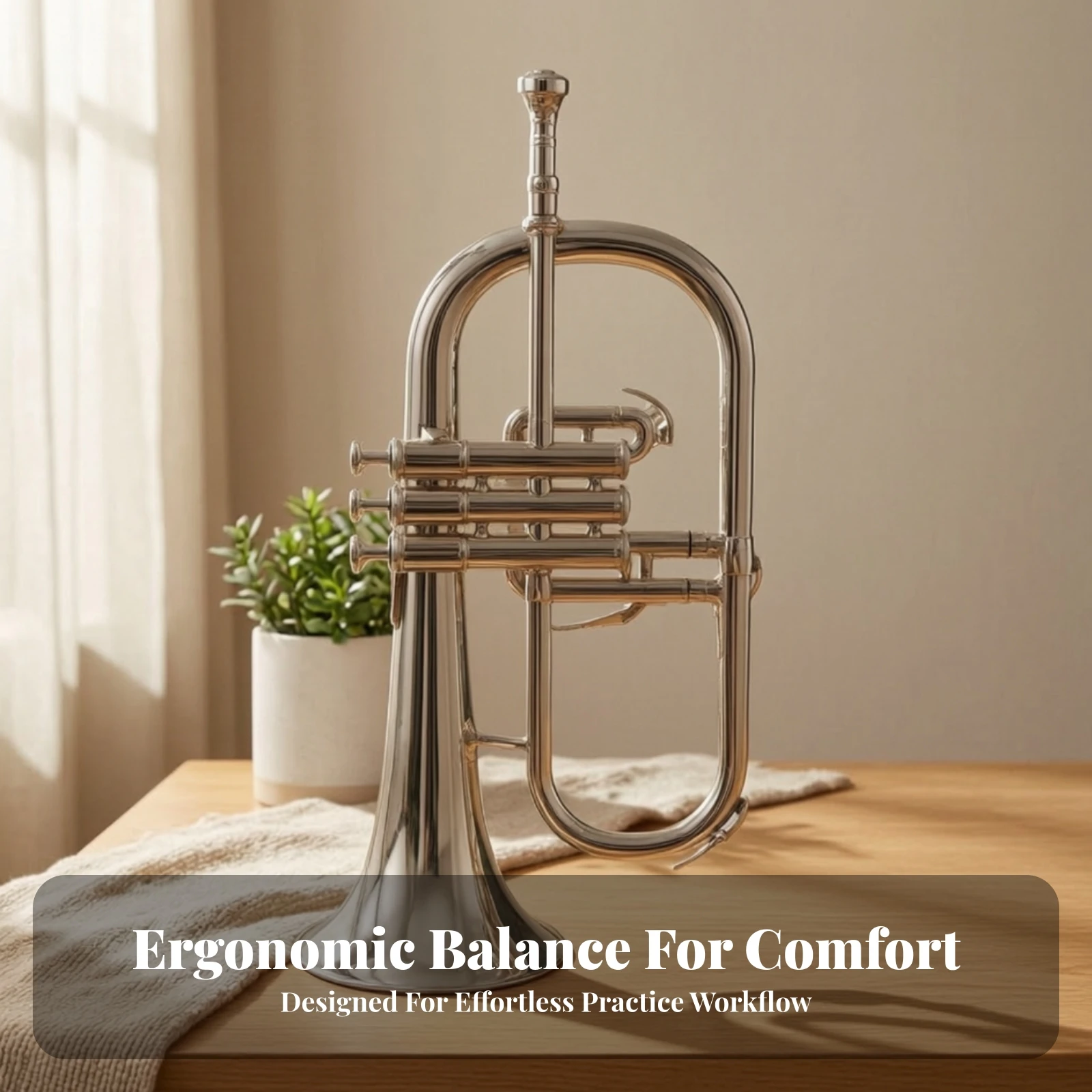 B-Flat Flugelhorn Nickel-Plated B Flat Flugelhorn Flugel Instrument Lightweight Long-Lasting for Beginners, School Bands