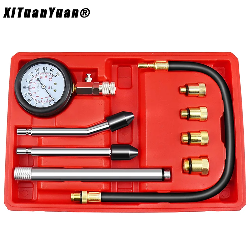 Kit de testeur de compression de moteur à essence, manomètre de pression de cylindre professionnel pour moteur à essence, ensemble d'outils automobiles (0-300 PSI)