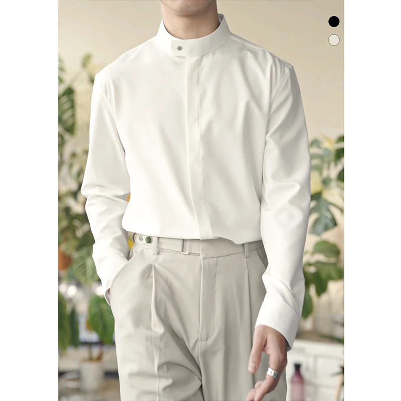

New Chinese Sle Long Sve White irt Men's High End Sensation Luxury Design Stand Collar irt Youth Faion Polyester B...