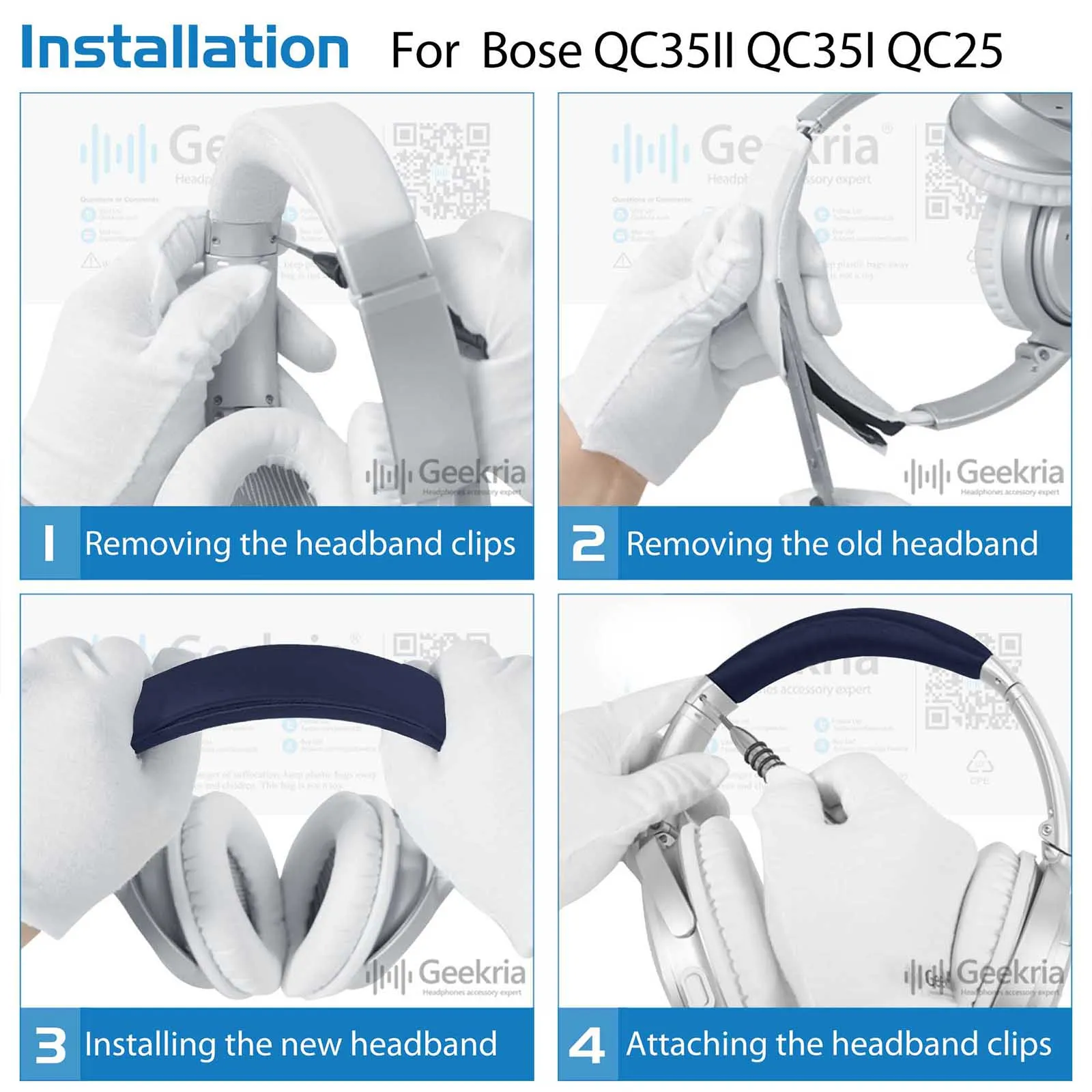Geekria almohadilla para diadema Compatible con Bose QuietComfort 35 ii Gaming, QC35II, QC25, QCSE, banda de repuesto para auriculares
