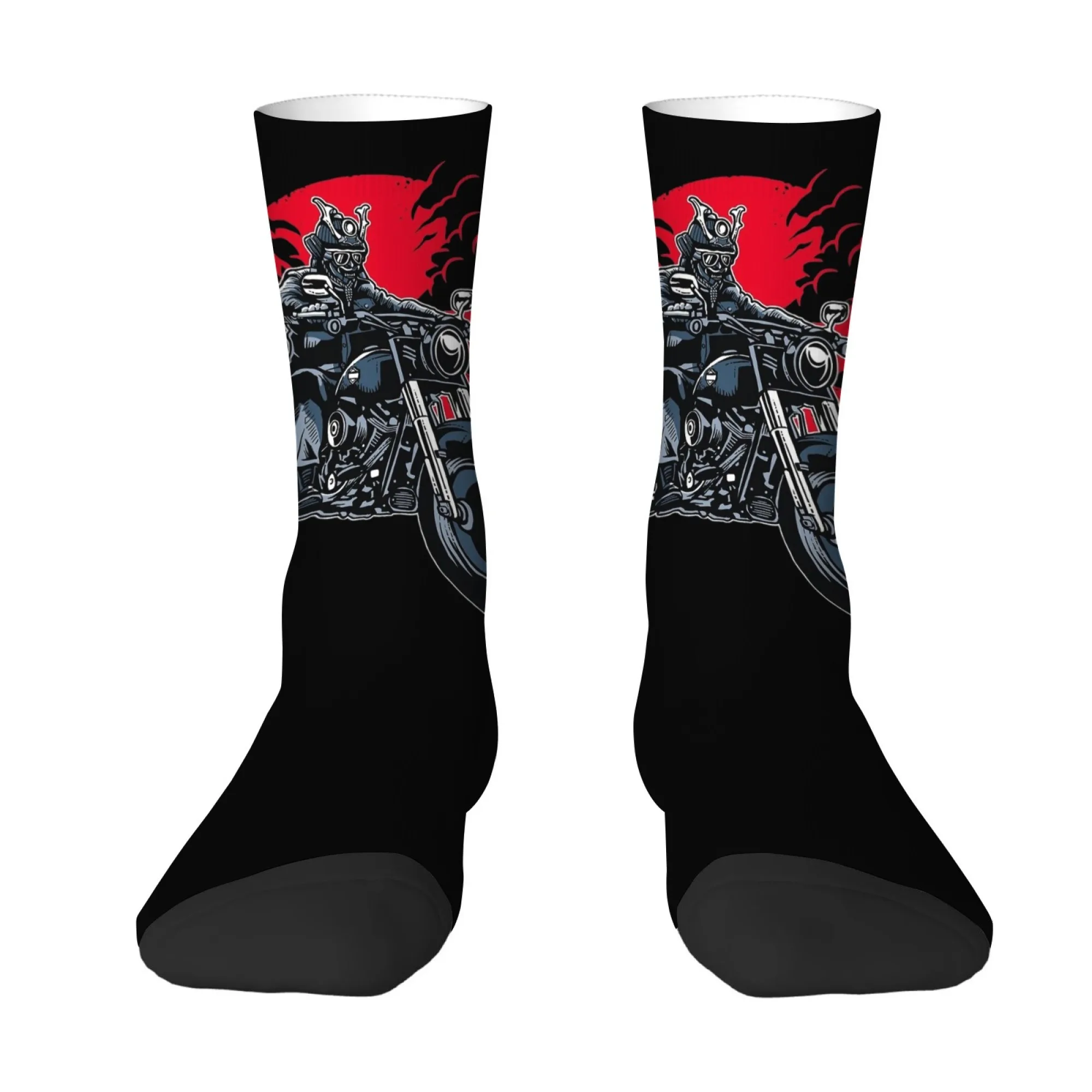 Retro Motorcycle Samurai Print Mid-calf Socks Hardcore Street Style with A Retro Vibe for Individuality and Motorcycles Socks