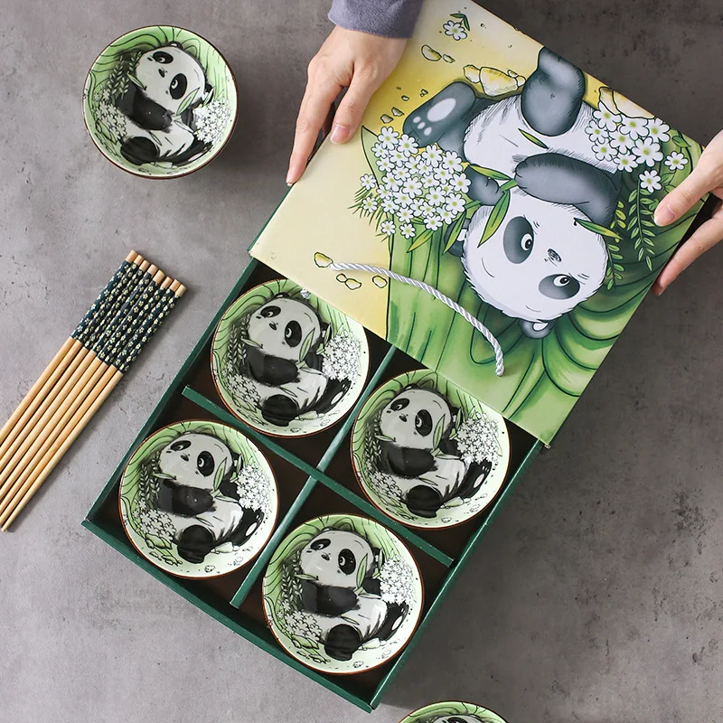 

Panda Bowl and Chopstick Set, Ceramic Tableware Gift Box, Cartoon Gift