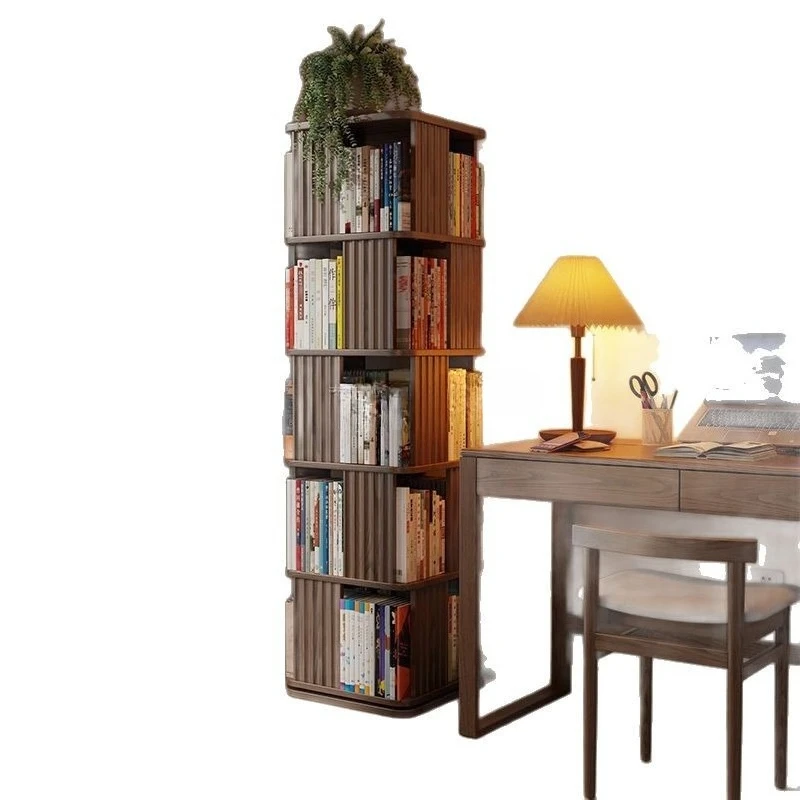 

Solid wood rotating bookshelf 360-degree household children's multi-layer bookcase, storage and movement, floor-to-ceiling