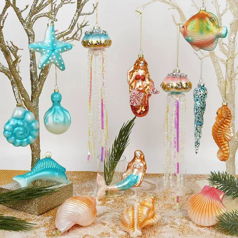 

Christmas Decorations Ocean Animal Series Glass Color Painted Ornament Christmas Tree Hanging Decoration Scene Arrangement