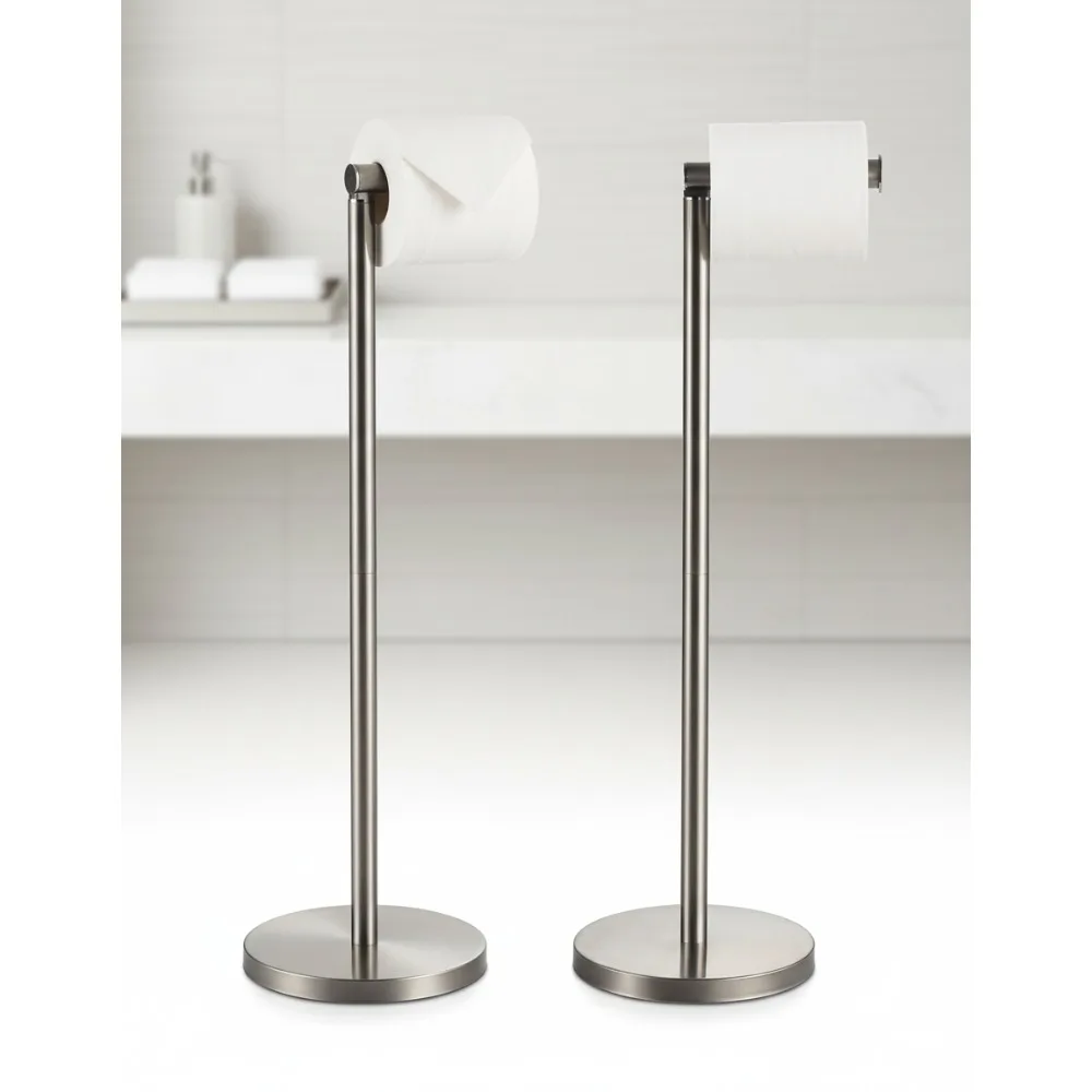 

Freestanding Toilet Paper Holder with Storage, Brushed Nickel Floor Tissue Dispenser for Modern Bathrooms