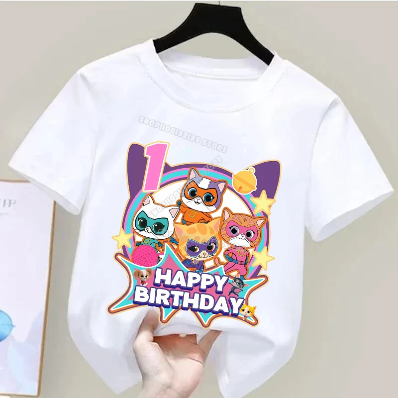 سوبر كيتيز عيد ميلاد تي شيرت فتاة الأطفال الصيف ملابس للحفلات المحملة Kawaii قصيرة الأكمام طفل بلايز قصيرة تيز ملابس الطفل