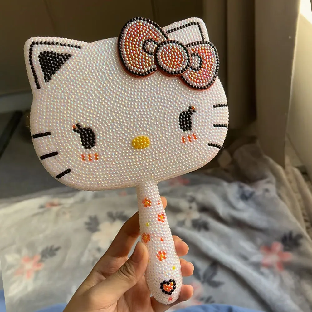 

Kawaii Vanity Mirror Cartoon Shiny Rhinestones Cute Beauty Handheld Mirror Diamond Pink Flip Lovely Birthday Gifts