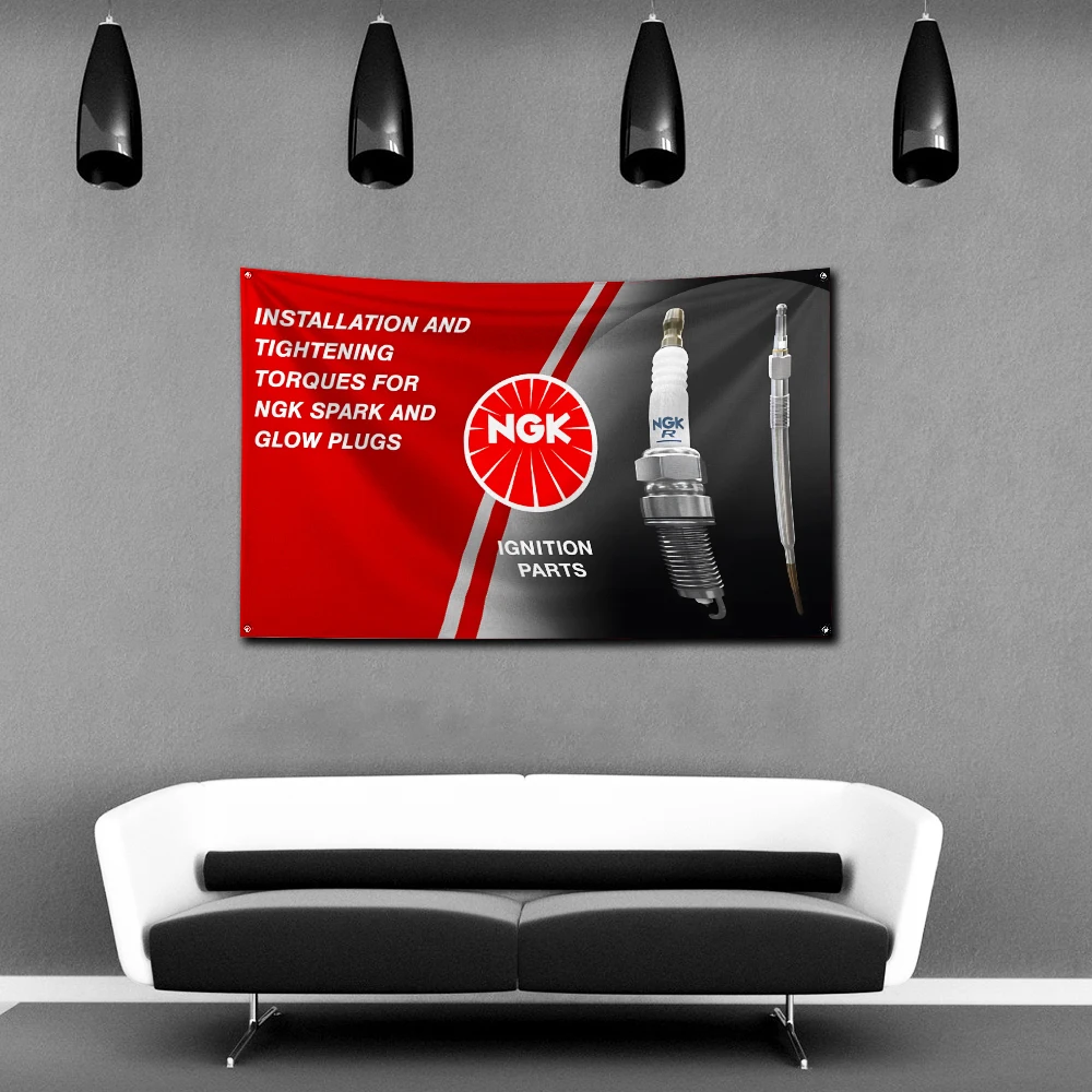 Ngk Spark Plugs Flag Polyester Digital Printing Banner 4 Sizes for Garage Wall Art Out Door Decoration With Brass Grommets