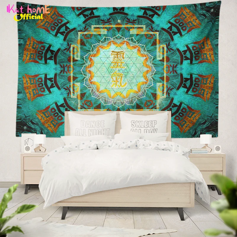 Sri Yantra Mandala Tapestry Reiki Wall Hanging Spiritual Symbols Altar Cloth Yoga Meditation Healing Decorative Background Cloth