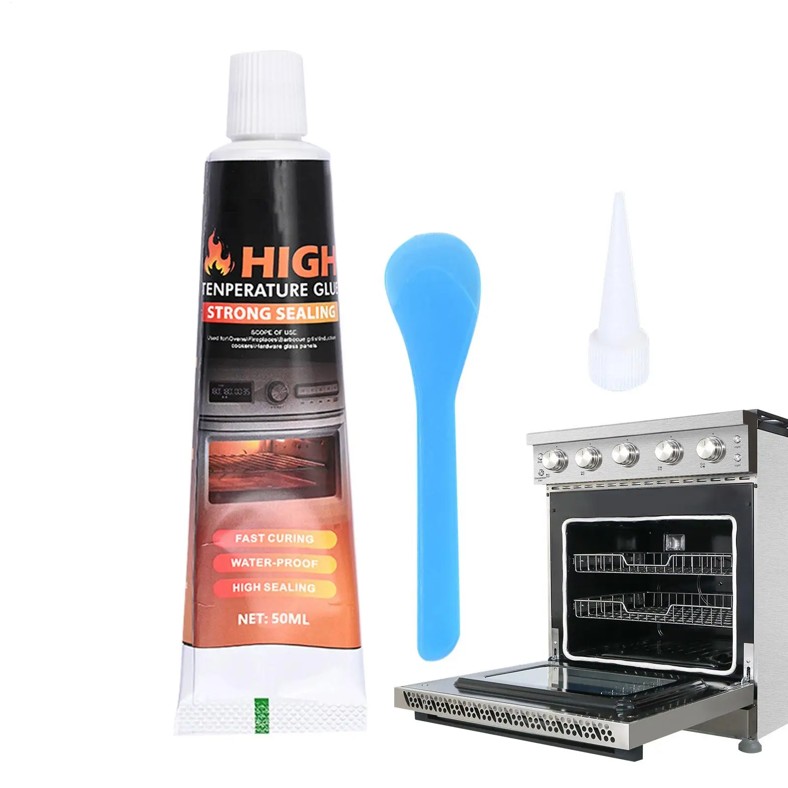 50ml Heat Resistant Glue High Temp Silicone Sealant Oven Panel Bonding Adhesive Metal Glass Repair for Stove Microwave Kitchen