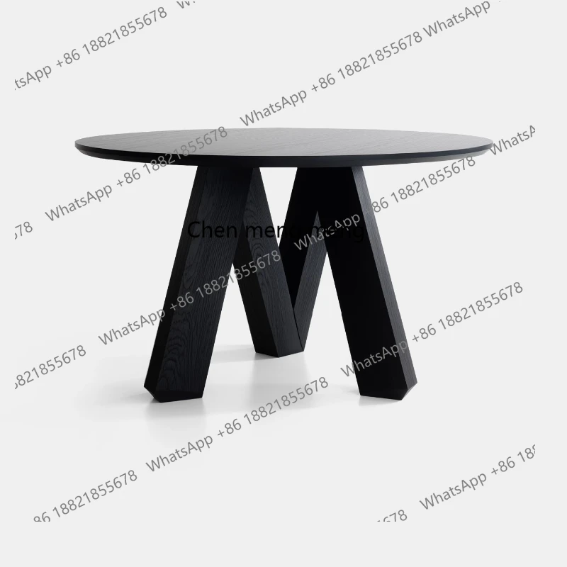 

Modern simple solid wood black ash wood round dining table small apartment round table restaurant home