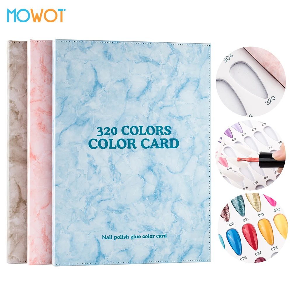 MOWOT 320 Colors Nail Display Book with 480 False Nail Tips Gel Polish Swatch Chart Salon Tool Showing Shelf Nail Art Color Card