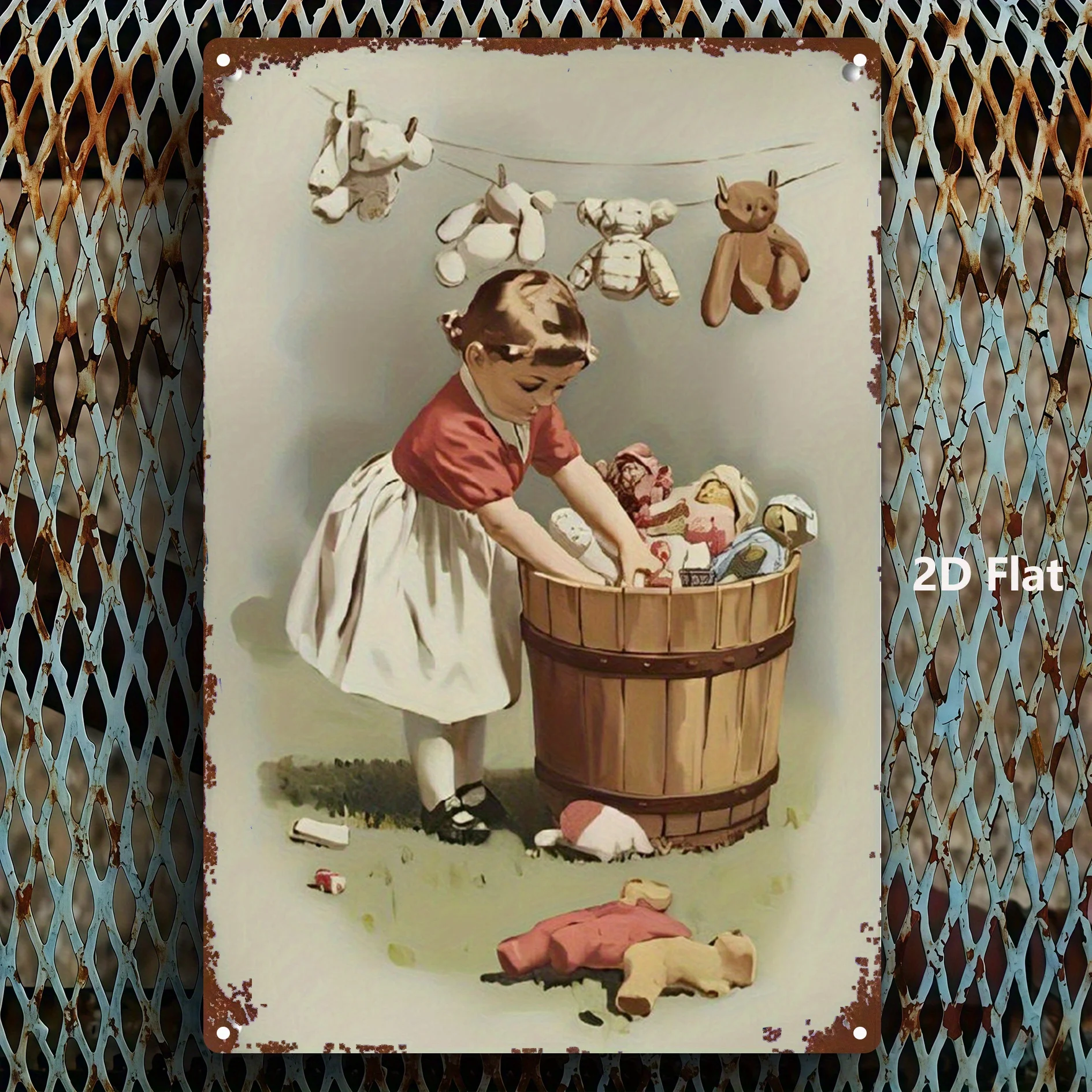 Vintage Iron Laundry Sign – Little Girl with Toy Bucket Classic Wall Art, 20.32x30.48cm Retro Decor for Bathroom, Farm & Porch