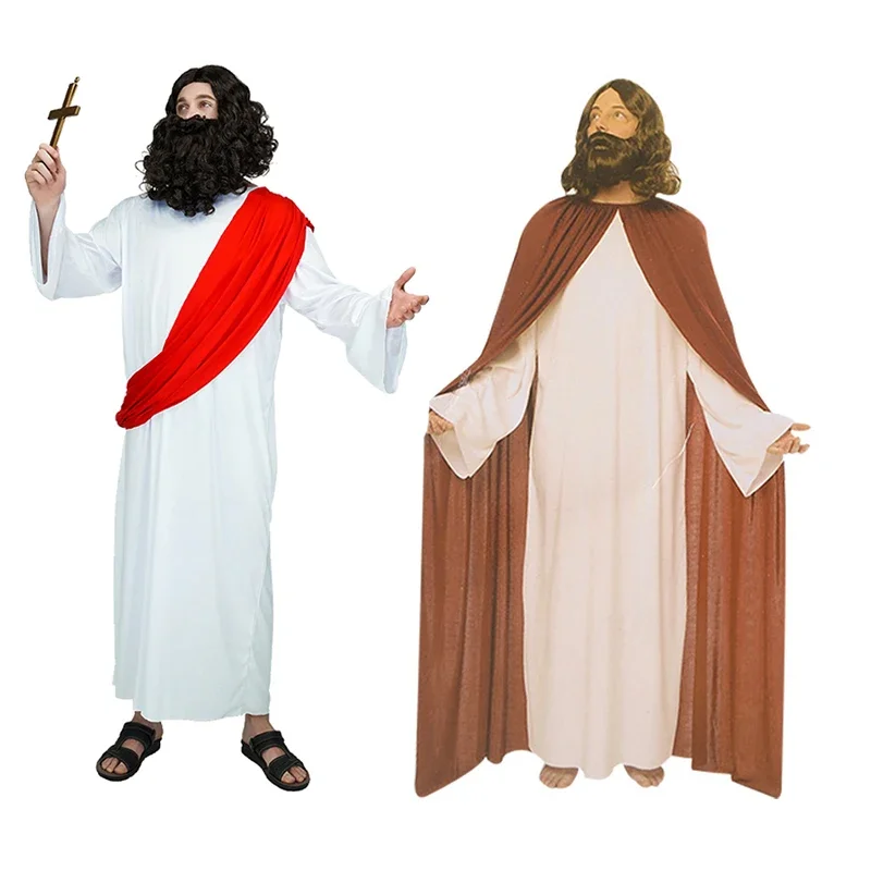 Halloween Jesus Cosplay Mannen Kostuum Witte Lange Jezus Gewaad Verkleedkleding Volwassen Mannen Jesus Rollenspel Feestkostuums