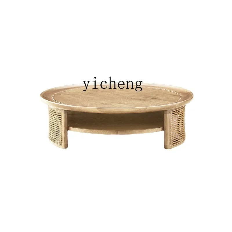 ZK Yizhi Dream Building Space Solid Wood Rattan Tea Table Low Table round Living Room Simple Small Apartment