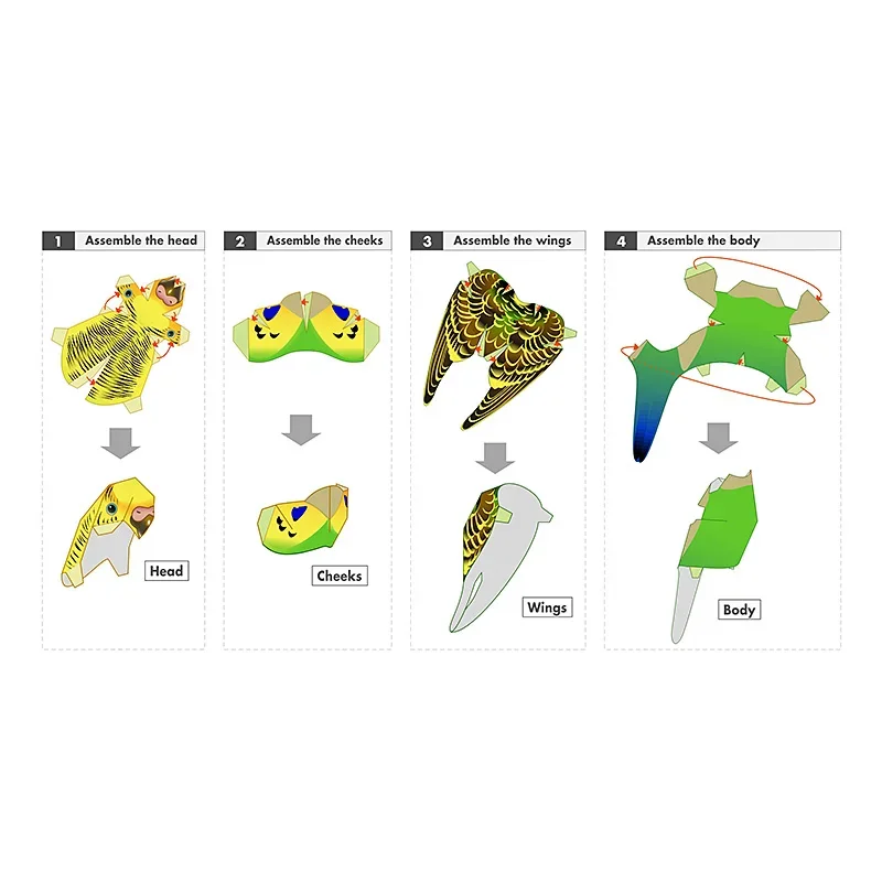 Budgerigar Parrot Bird Handmade Origami Art Folding Mini Cute 3D Paper Model Papercraft Animal DIY Kids Adult Craft Toys QD-028