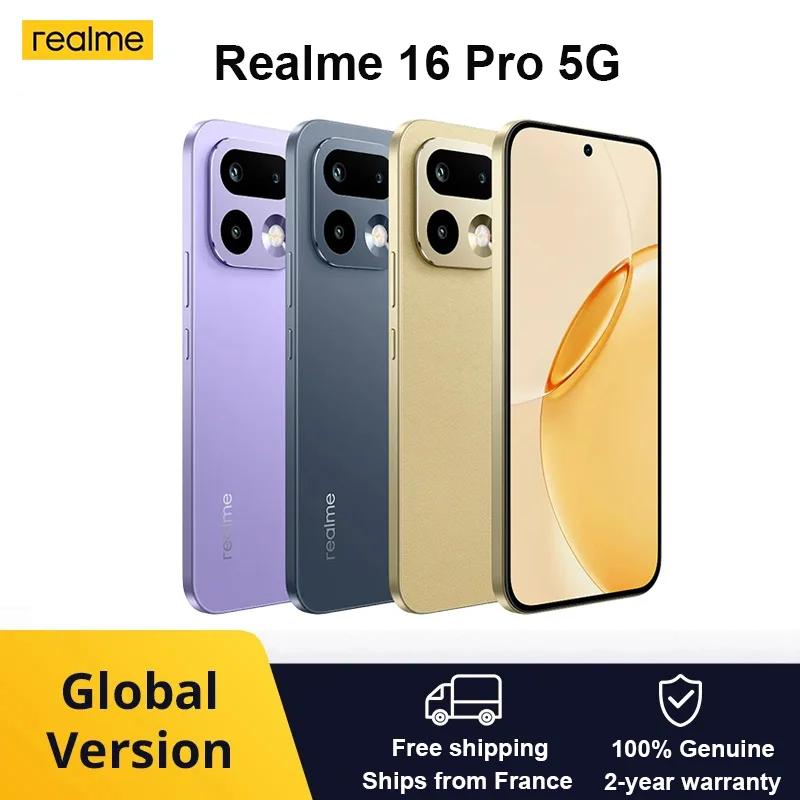 Version Globale du Smartphone Realme 16 Pro 5G, Processeur MediaTek Dimensity 7300-Max, Batterie 6500 mAh, �cran AMOLED 200 MP 6500 Nits