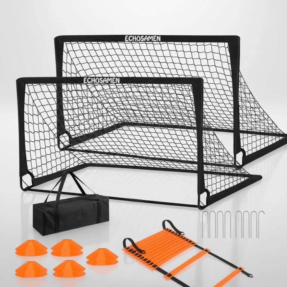 

Portable Kids Soccer Goal Set 6x4 ft with Training Cones & Agility Ladder - Backyard Football Equipment for Children