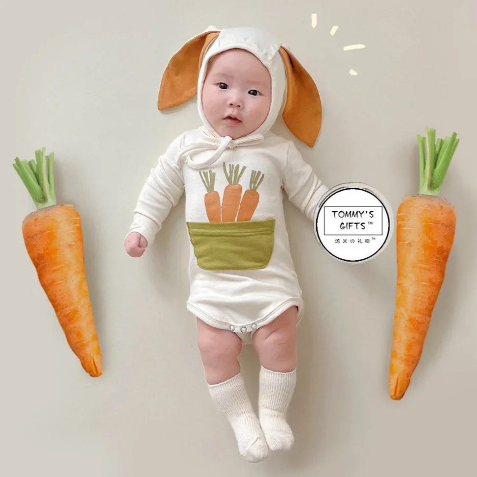 

Korean Funny Rabbit Cotton Baby Romper Newborn Baby Clothes Boy Girl Bodysuits ropa de bebe Short Sleeves Baby Outfits With Hat