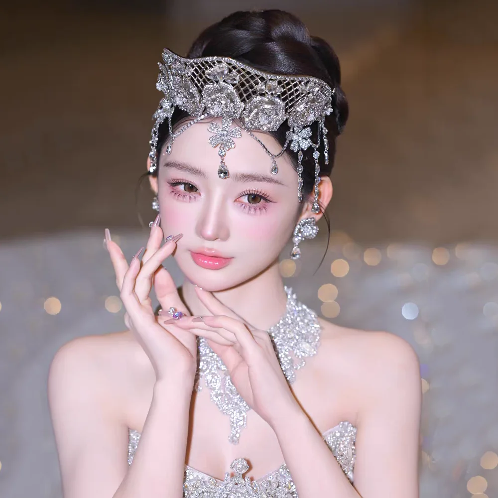 

Retro Baroque Luxury Rhinestone Rose Flower Tassel Pendant Bridal Crown Elegant Accessory for Weddings Birthday Party Banquet