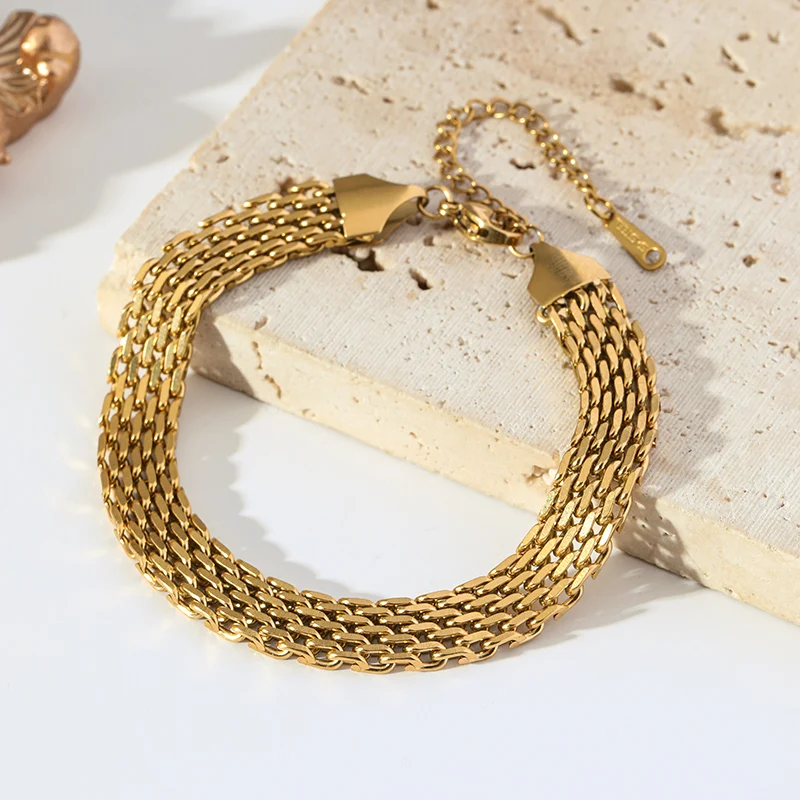 EILIECK 316L Edelstahl Metall Goldfarben Breite Uhrenketten Halskette Armband Set für Damen Trendiger Wasserdichter Schmuck Geschenk – Detail 14