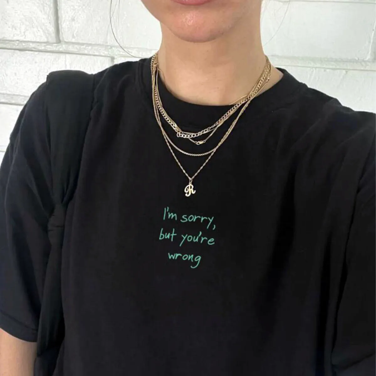 I'm Sorry But You're Wrong Letters Printing Black Cotton T Shirts Female Summer Short Sleeve Loose Casual Crewneck Tops Tees