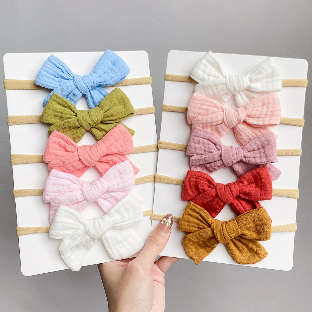 5Pcs/Set Spring Newborn Kids Headwear Cotton Bows Headband Elastic Nylon Band For Baby Girls Children Cute Hair Accessories