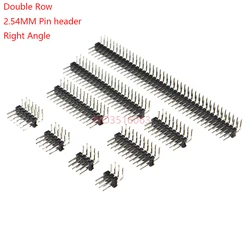 Connecteur d'en-tête de broche à angle droit mâle à double rangée, pas de 2.54mm, 2*2, 3, 4, 5, 6, 7, 8, 9, 10, 16, 20/40 broches, P 2x, 10 pièces 3/4/5/6/8/10/16/20/40