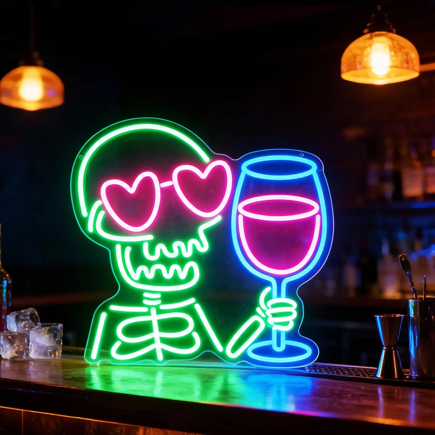 Cool Skeleton Neon Sign LED Glowing Sign for Halloween Party Home Bedroom Bar Gaming Room Wall Decor Gift USB Powered Neon Light