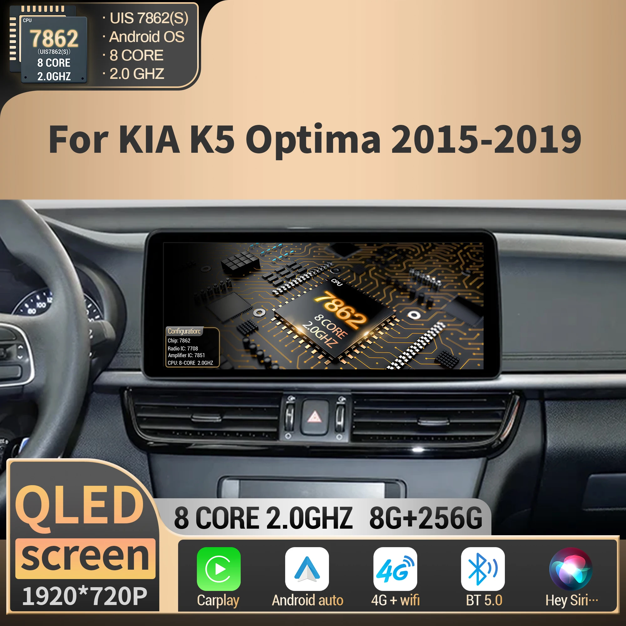 12.3 inch For KIA K5 Optima 2015 2016 2017 2018-2019 Car Radio Wireless BT CarPlay 4G GPS Navigation Multimedia Head Unit Screen
